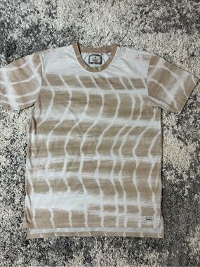 Astrneme, Men's Tan & White Patterned Short Sleeve Shirt, X Large